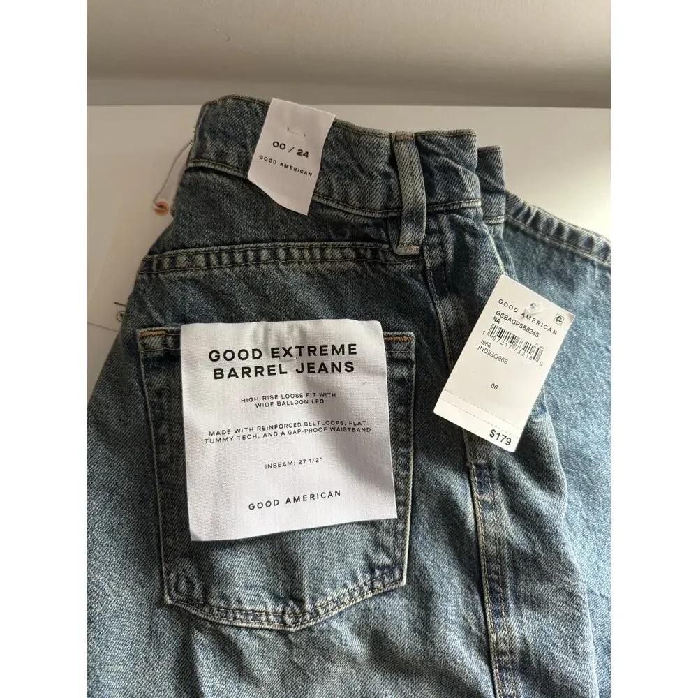 $179 New Good American Good Extreme Barrel Jeans - 00 / 24